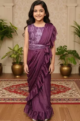 Purple girls ready to wear sarees