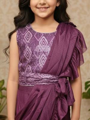 Purple girls ready to wear sarees 3