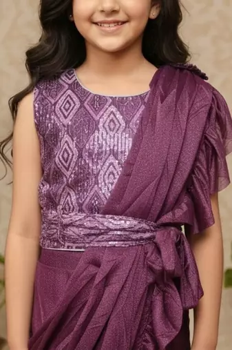 Purple girls ready to wear sarees
