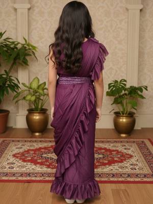 Purple girls ready to wear sarees 4