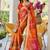 Red printed lace border bandhani sarees with contrast blouse piece