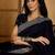 Navy blue embellished embroidered border sequinned saree with unstitched blouse