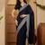 Navy blue embellished embroidered border sequinned saree with unstitched blouse