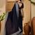 Navy blue embellished embroidered border sequinned saree with unstitched blouse