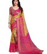 Yellow printed saree with unstitched blouse