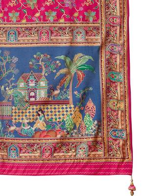 Pink ethnic motifs printed festive wear saree with matching unstitched blouse 5