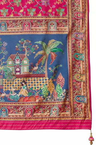 Pink ethnic motifs printed festive wear saree with matching unstitched blouse