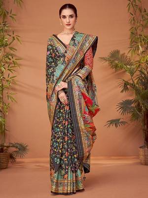 Black ethnic motifs printed saree 1