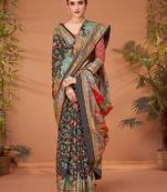 Black ethnic motifs printed saree