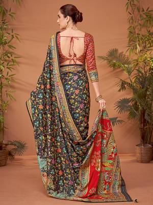 Black ethnic motifs printed saree 2