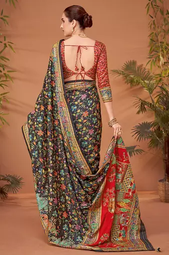 Black ethnic motifs printed saree