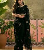 Black floral embroidered saree with unstitched blouse