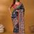 Navy blue ethnic motifs printed banarasi saree with unstitched blouse