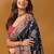 Navy blue ethnic motifs printed banarasi saree with unstitched blouse