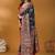 Navy blue ethnic motifs printed banarasi saree with unstitched blouse
