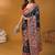 Navy blue ethnic motifs printed banarasi saree with unstitched blouse