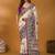 Off white ethnic motifs printed banarasi saree with unstitched blouse piece