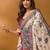 Off white ethnic motifs printed banarasi saree with unstitched blouse piece