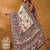 Off white ethnic motifs printed banarasi saree with unstitched blouse piece