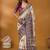 Off white ethnic motifs printed banarasi saree with unstitched blouse piece