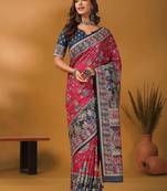 Pink floral printed banarasi saree with matching blouse