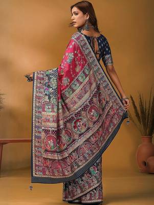 Pink floral printed banarasi saree with matching blouse 3
