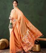 Orange woven design banarasi saree with blouse piece