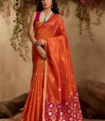 Orange ethnic motifs woven design saree with unstitched blouse