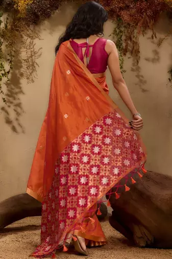 Orange ethnic motifs woven design saree with unstitched blouse
