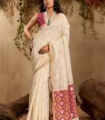 Off white ethnic motifs woven design saree with unstitched blouse