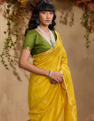 Yellow ethnic motifs woven design saree with unstitched blouse 1