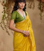 Yellow ethnic motifs woven design saree with unstitched blouse