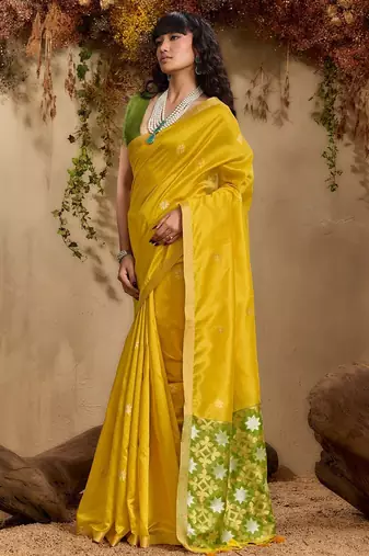 Yellow ethnic motifs woven design saree with unstitched blouse