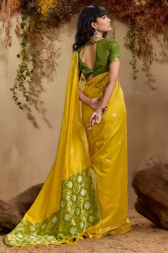 Yellow ethnic motifs woven design saree with unstitched blouse
