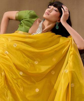 Yellow ethnic motifs woven design saree with unstitched blouse 5