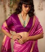 Pink ethnic motifs woven design saree with unstitched blouse