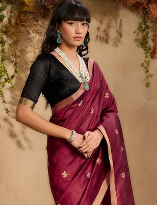 Maroon ethnic motifs woven design saree with unstitched blouse 2