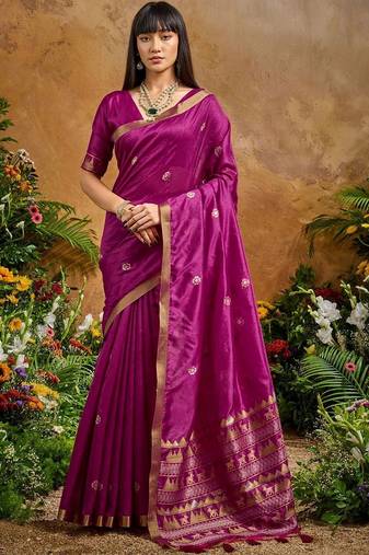 Magenta ethnic motifs woven design saree with unstitched blouse