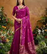 Magenta ethnic motifs woven design saree with unstitched blouse