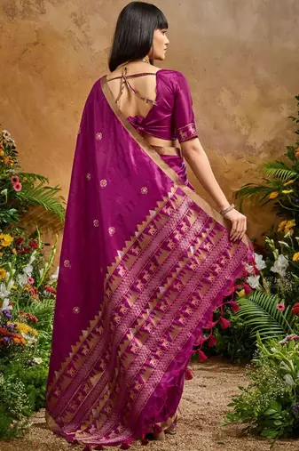 Magenta ethnic motifs woven design saree with unstitched blouse