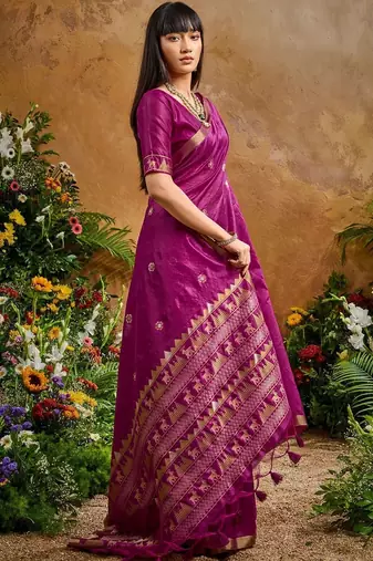 Magenta ethnic motifs woven design saree with unstitched blouse