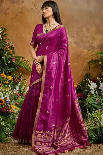 Magenta ethnic motifs woven design saree with unstitched blouse
