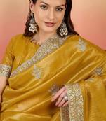 Mustard embroidered  saree with blouse piece