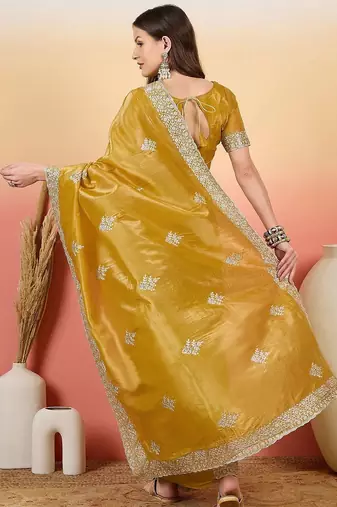 Mustard embroidered  saree with blouse piece