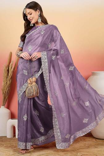 Purple embroidered saree  with blouse