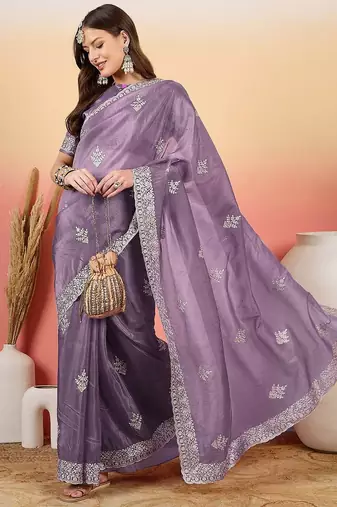 Purple embroidered saree  with blouse