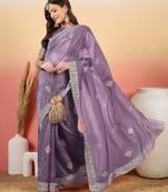 Purple embroidered saree  with blouse