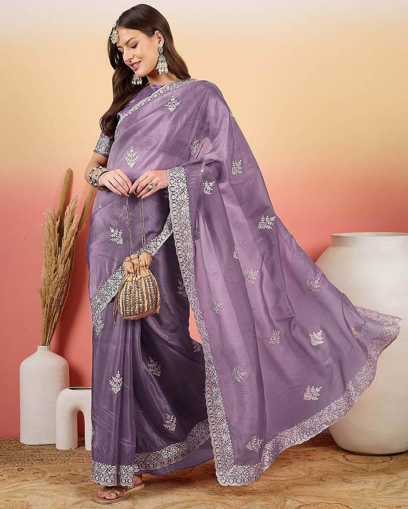 Purple embroidered saree  with blouse