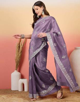 Purple embroidered saree  with blouse 2