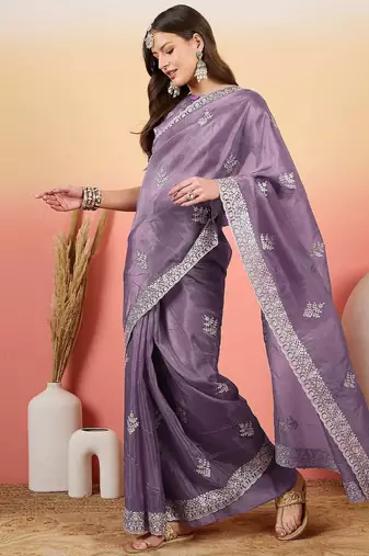 Purple embroidered saree  with blouse